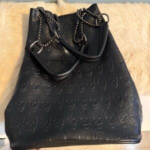 Unbranded Black Faux Leather Skull Drawstring Bag
